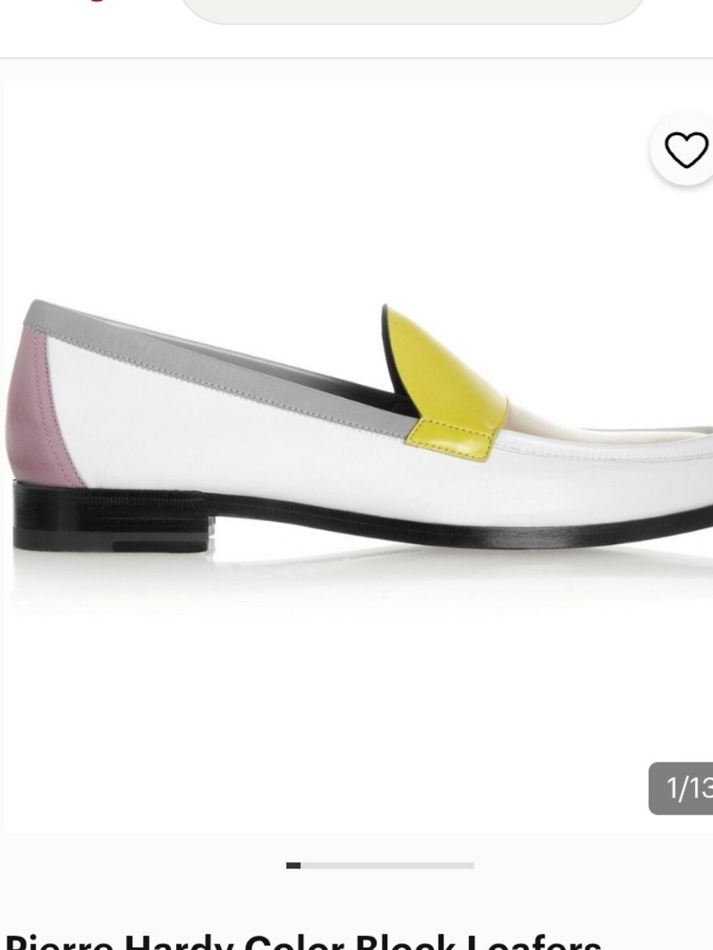 Pierre Hardy White Leather Loafer with Yellow, Gray and Pink Accents